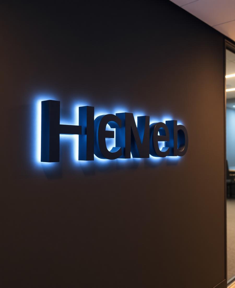 Letra caixa retroiluminada em parede escura